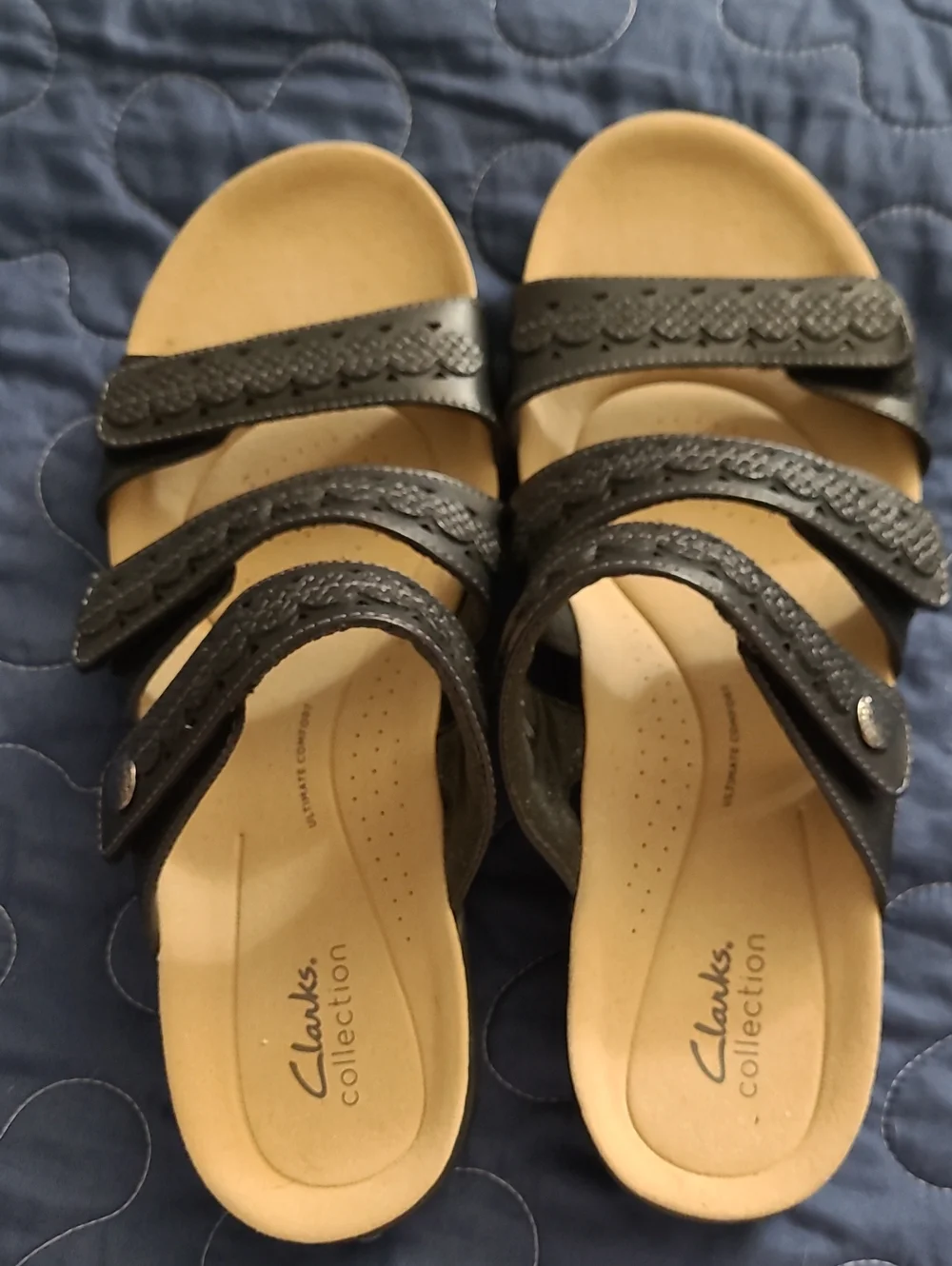 Clarks Black Triple-Strap Comfort Sandals